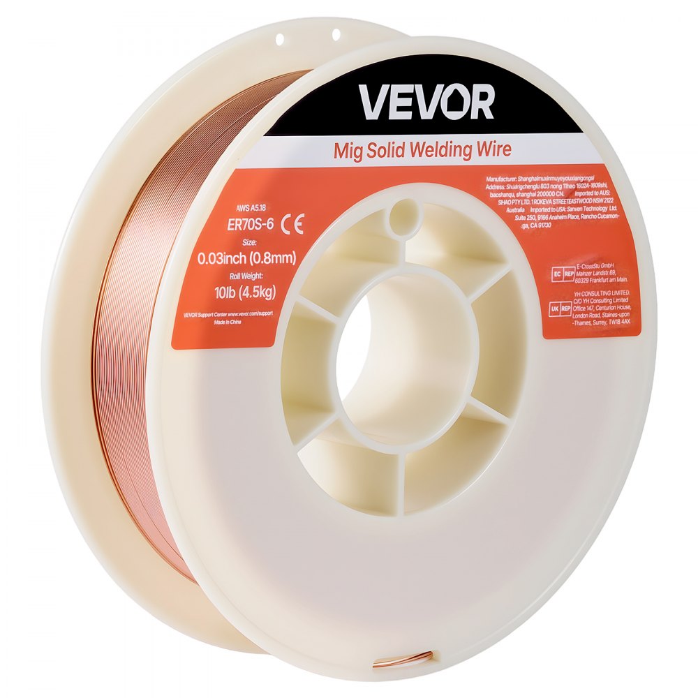 VEVOR Solid MIG Welding Wire, ER70S-6 0.8mm 4.5kg, Low Spatter Mild Steel Welding Wire with High Deoxidizers for All-Position Gas Shielded Welding