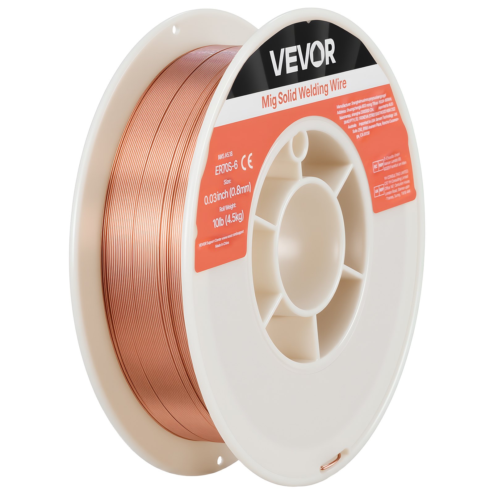 VEVOR Solid MIG Welding Wire, ER70S-6 0.8mm 4.5kg, Low Spatter Mild Steel Welding Wire with High Deoxidizers for All-Position Gas Shielded Welding
