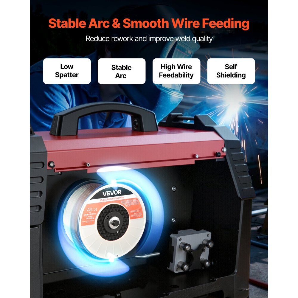 VEVOR Flux Core MIG Welding Wire, E71T-11 0.8mm 4.5kg, Gasless Mild Steel Welding Wire with Low Spatter for All Position Arc Welding, Self-Shielded for Outdoor Use