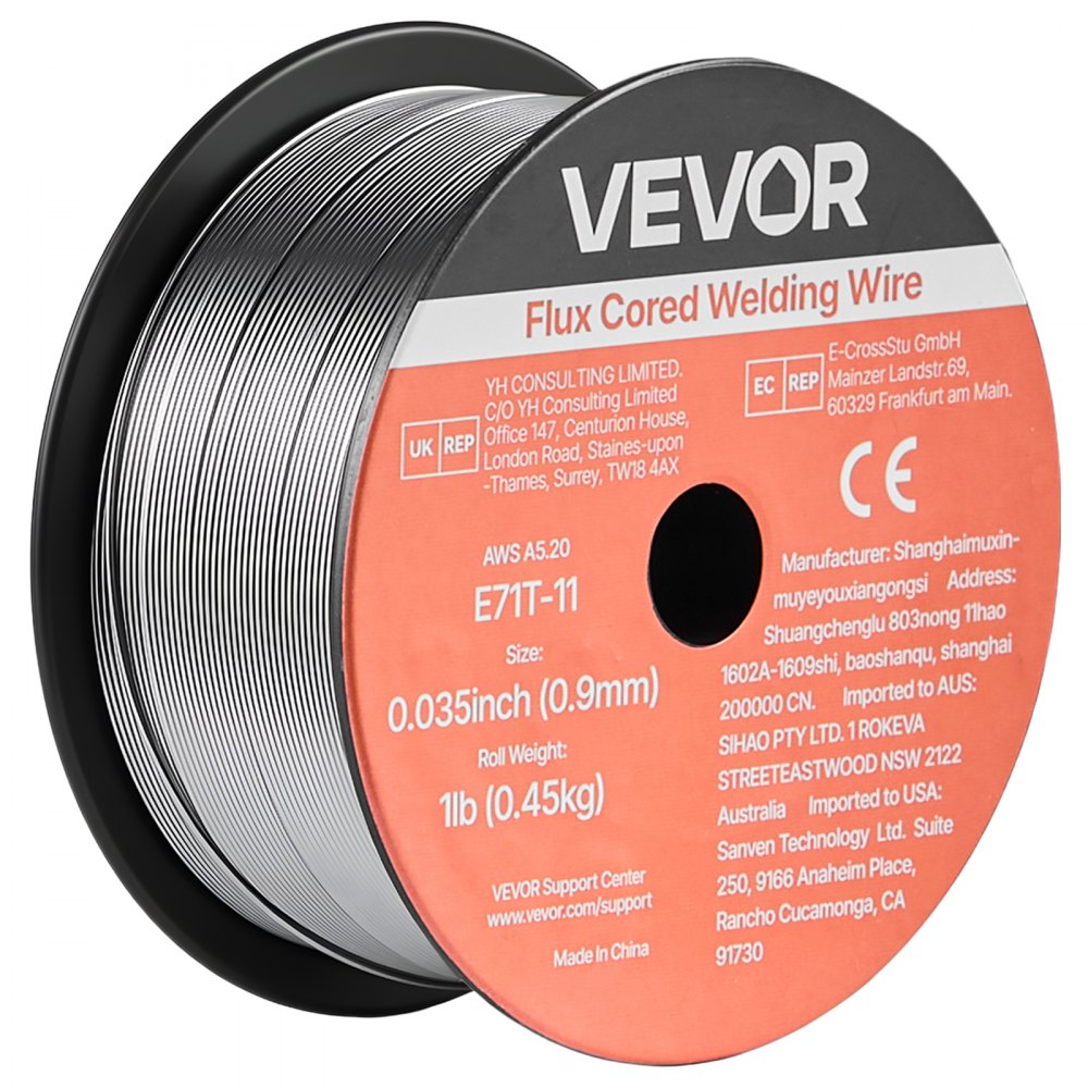 VEVOR Flux Core MIG Welding Wire, E71T-11 0.9mm 0.45kg, Gasless Mild Steel Welding Wire with Low Spatter for All Position Arc Welding, Self-Shielded for Outdoor Use (Pack of 2 Rolls)