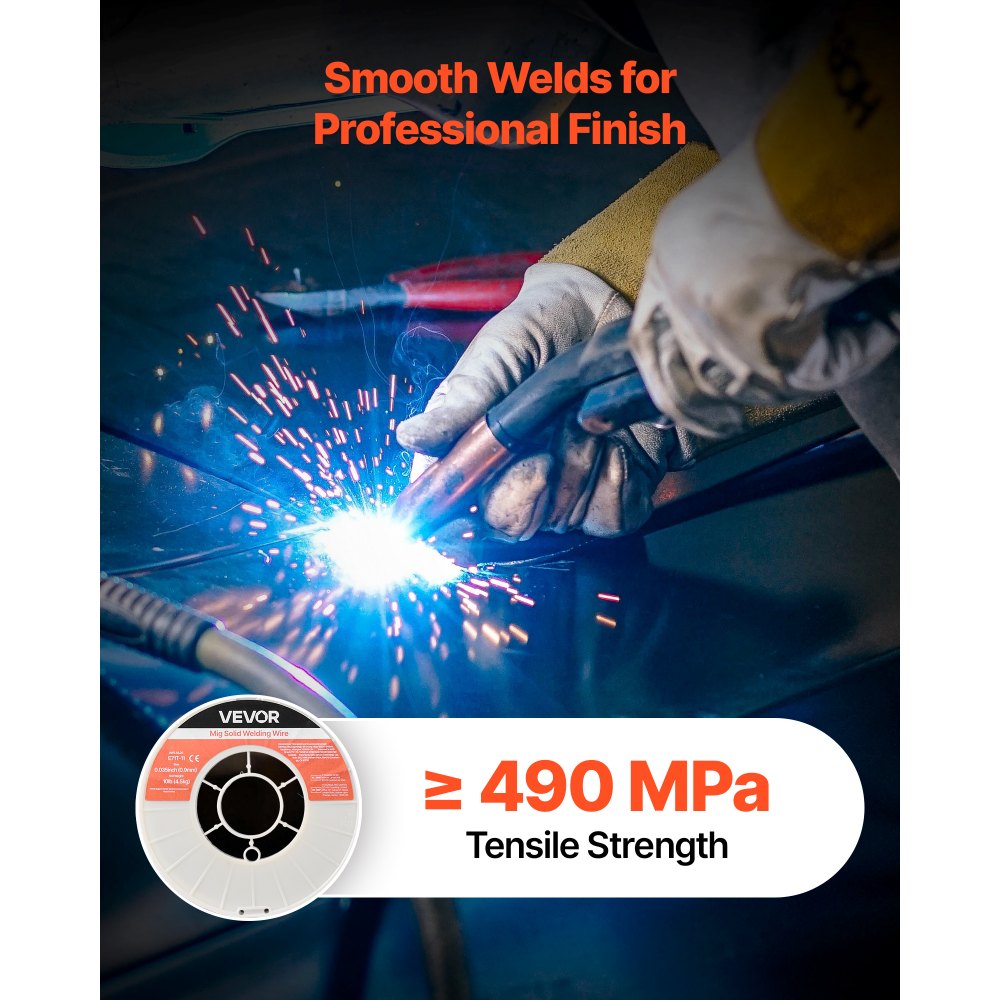 VEVOR Flux Core MIG Welding Wire, E71T-11 0.9mm 4.5kg, Gasless Mild Steel Welding Wire with Low Spatter for All Position Arc Welding, Self-Shielded for Outdoor Use