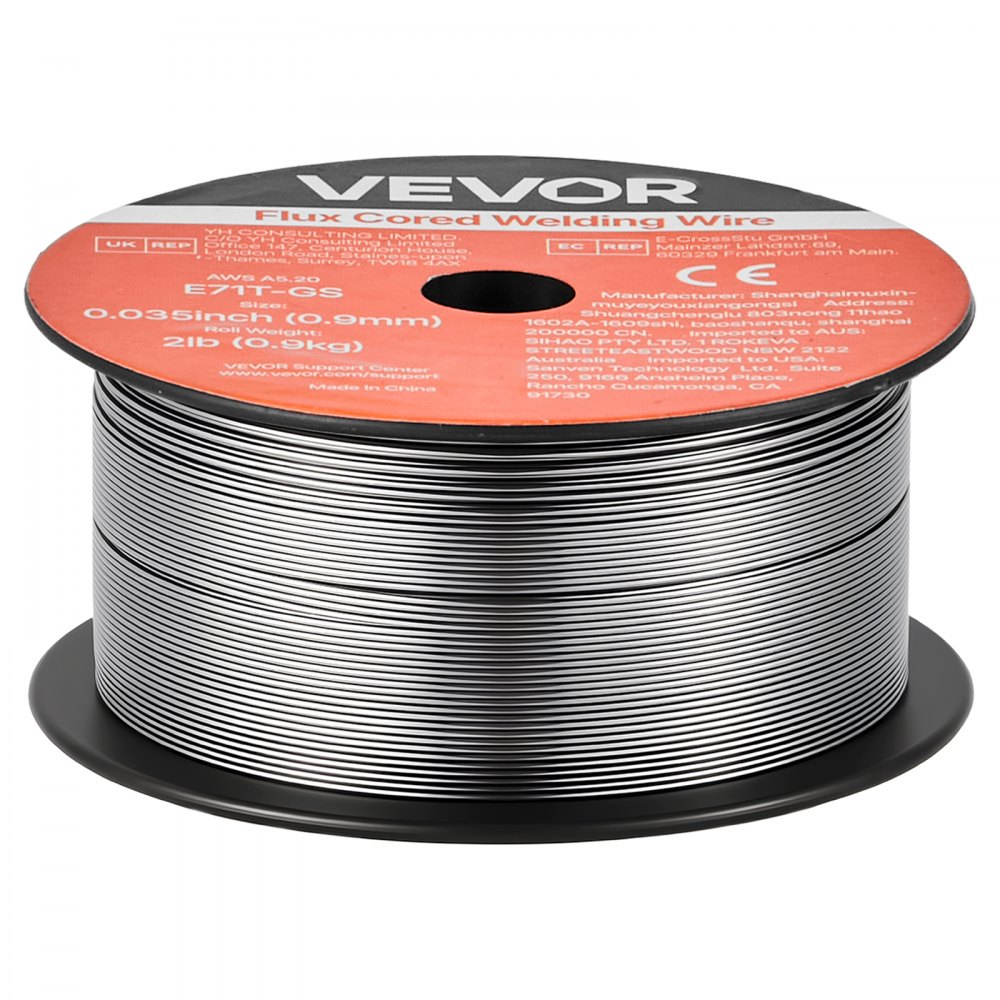 VEVOR Flux Core MIG Welding Wire, E71T-GS 0.9mm 0.9kg, Gasless Mild Steel Welding Wire with Low Spatter for All Position Arc Welding, Self-Shielded for Outdoor Use (Pack of 3 Rolls)