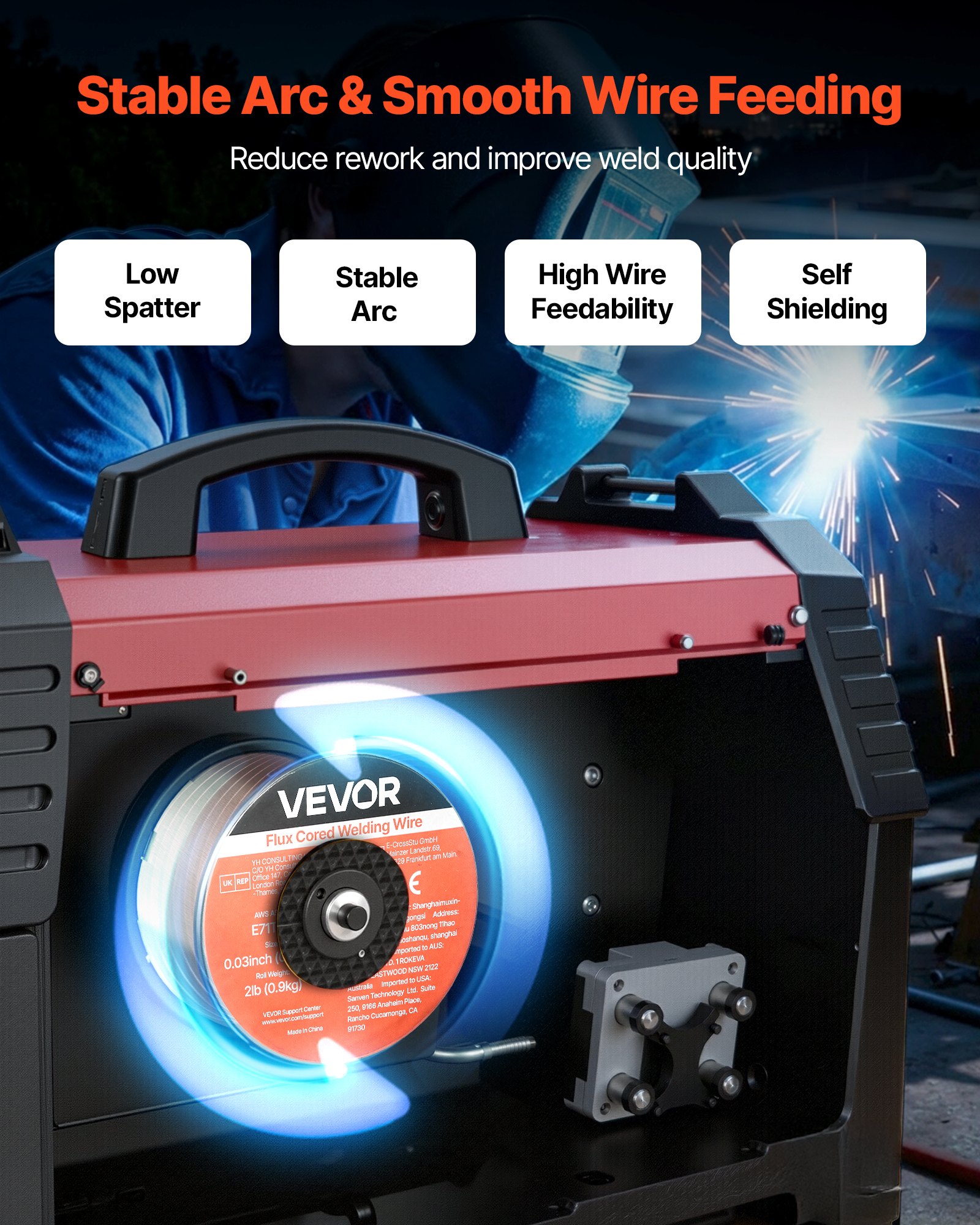 VEVOR Flux Core MIG Welding Wire, E71T-11 0.8mm 0.9kg, Gasless Mild Steel Welding Wire with Low Spatter for All Position Arc Welding, Self-Shielded for Outdoor Use