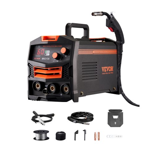VEVOR MIG Welder, 130Amp Synergic Mig Welding Machine, Gasless Flux Core Welder Machine, Portable Mig Welder with IGBT Inverter Technology and Digital Display Screen