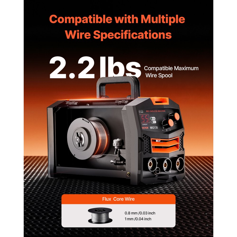 VEVOR MIG Welder, 130Amp Synergic Mig Welding Machine, Gasless Flux Core Welder Machine, Portable Mig Welder with IGBT Inverter Technology and Digital Display Screen