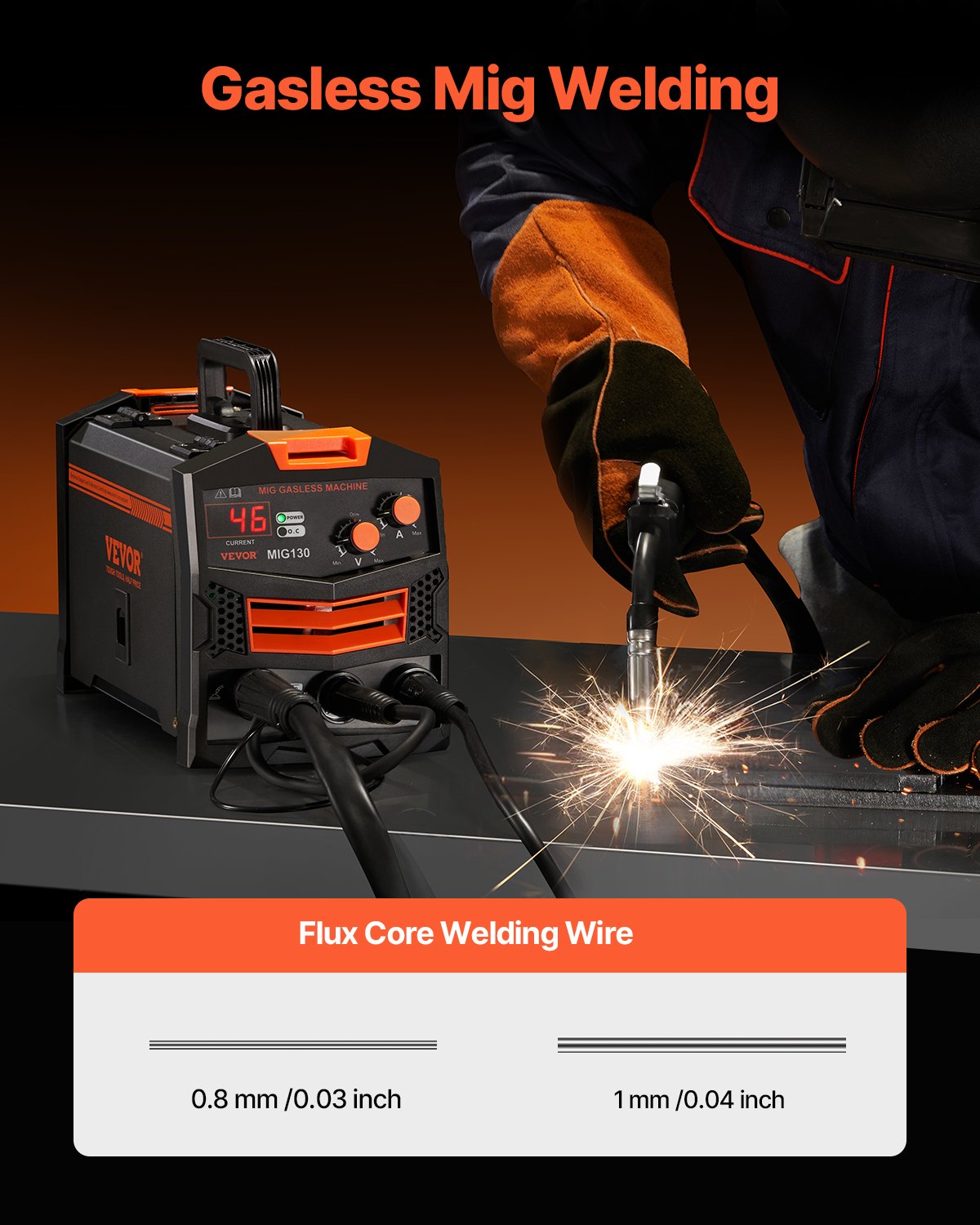 VEVOR MIG Welder, 130Amp Synergic Mig Welding Machine, Gasless Flux Core Welder Machine, Portable Mig Welder with IGBT Inverter Technology and Digital Display Screen