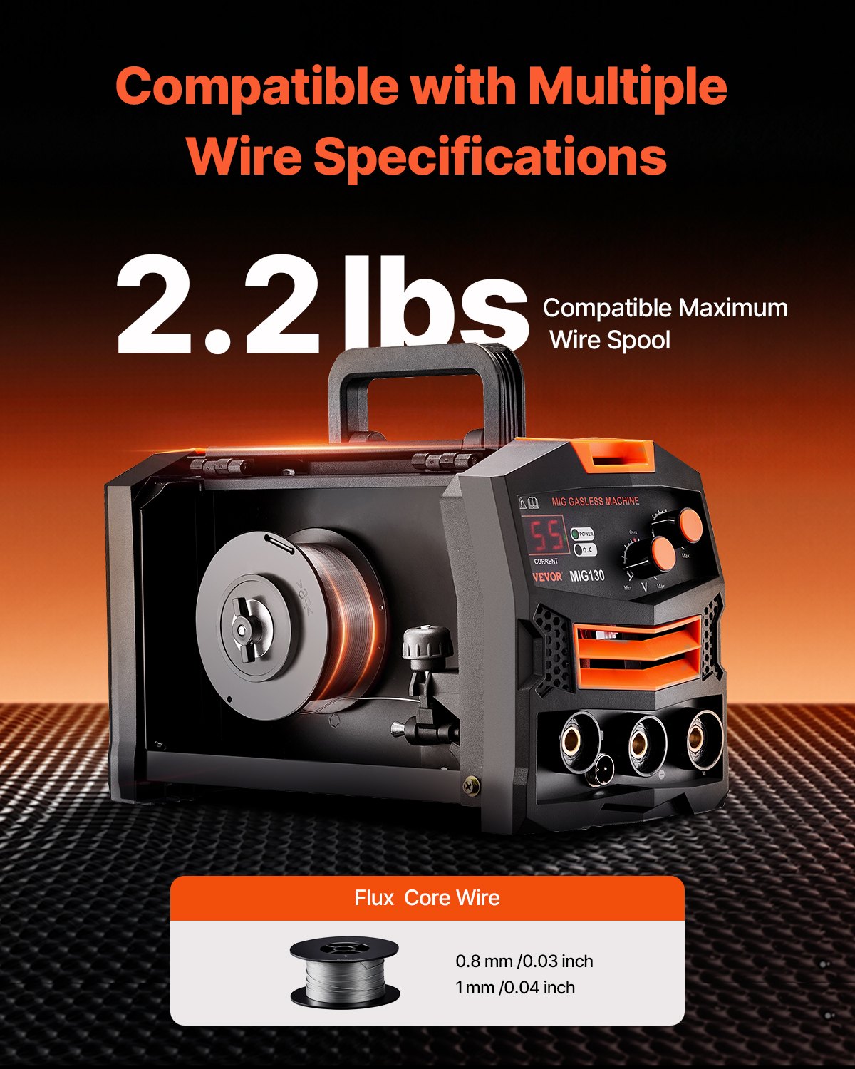 VEVOR MIG Welder, 130Amp Synergic Mig Welding Machine, Gasless Flux Core Welder Machine, Portable Mig Welder with IGBT Inverter Technology and Digital Display Screen