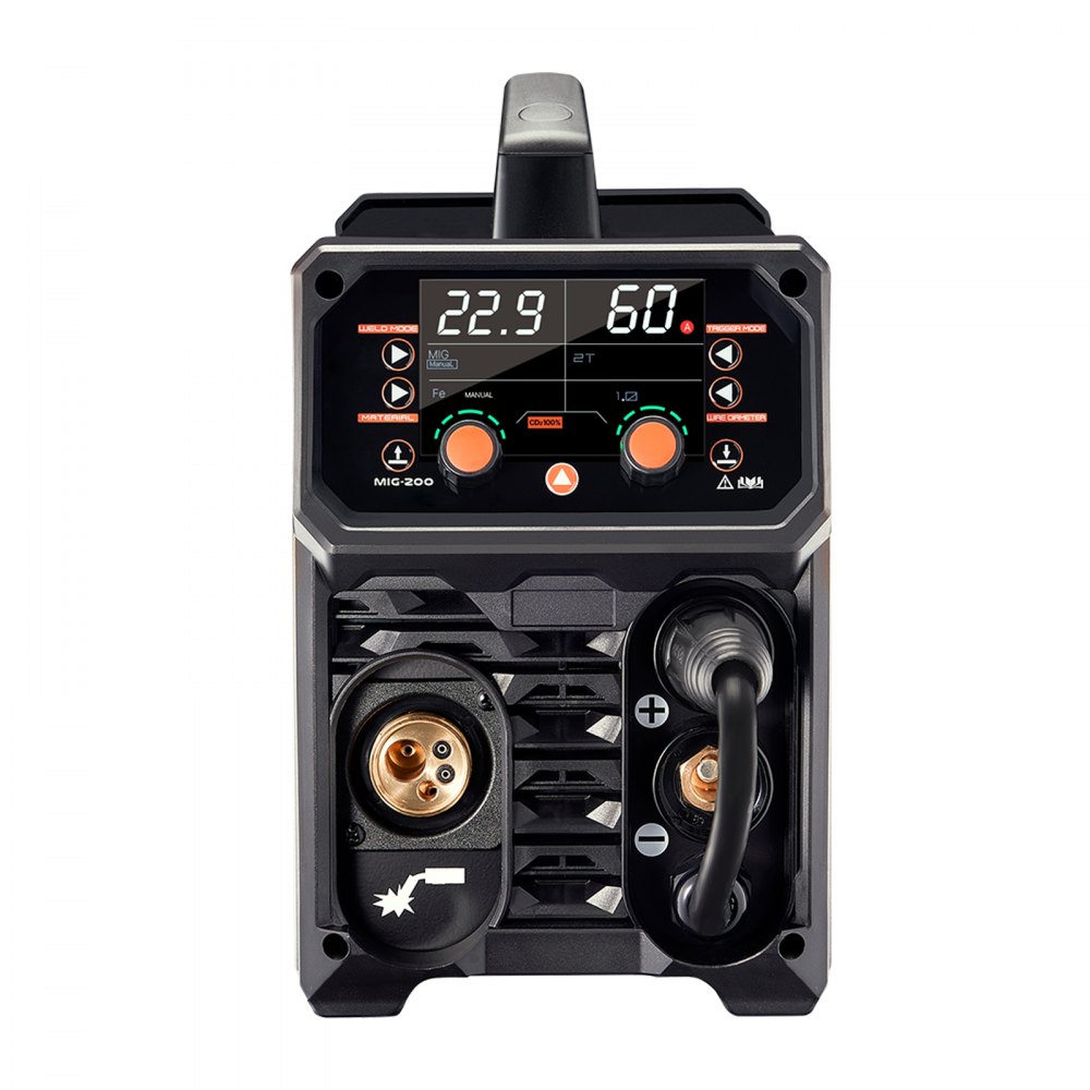 VEVOR MIG Welder, 200A Synergic Mig Welding Machine, 4-in-1 Gas MIG/Flux Core MIG/Stick/Lift TIG Multi-Process Welder Machine with IGBT Inverter Technology and LCD Screen Display