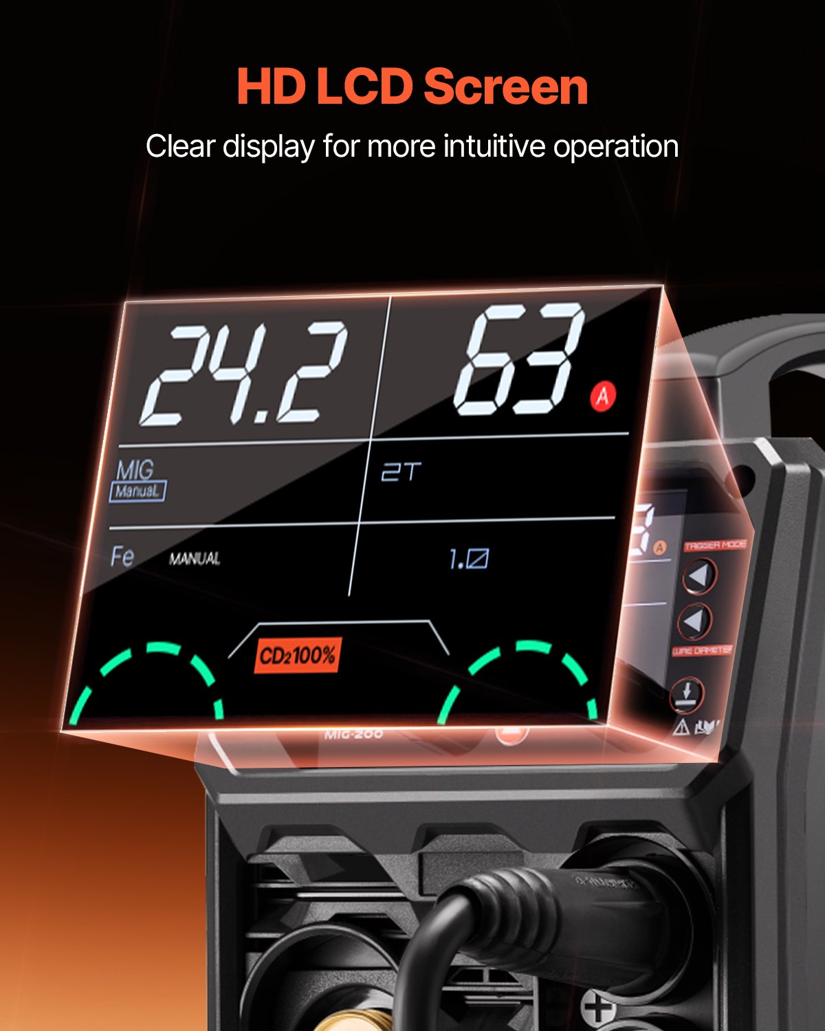 VEVOR MIG Welder, 200A Synergic Mig Welding Machine, 4-in-1 Gas MIG/Flux Core MIG/Stick/Lift TIG Multi-Process Welder Machine with IGBT Inverter Technology and LCD Screen Display