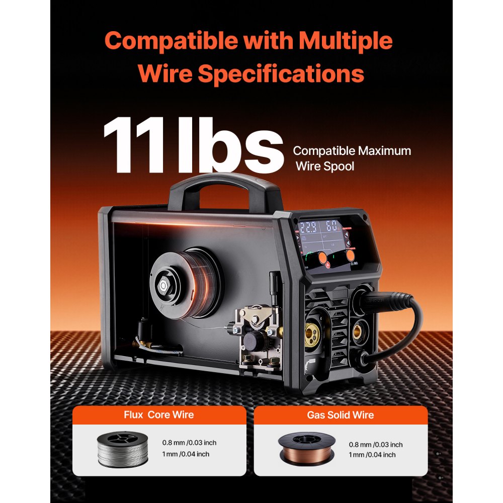 VEVOR MIG Welder, 200A Synergic Mig Welding Machine, 4-in-1 Gas MIG/Flux Core MIG/Stick/Lift TIG Multi-Process Welder Machine with IGBT Inverter Technology and LCD Screen Display