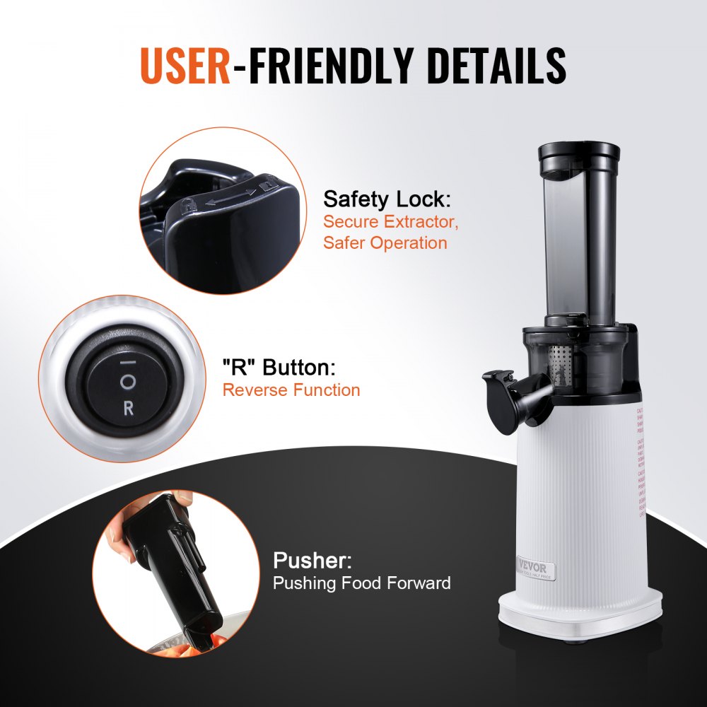 VEVOR Masticating Juicer, Cold Press Juicer Machine, 1.3" Feed Chute Slow Juicer, Juice Extractor Maker with High Juice Yield, Easy to Clean with Brush, for High Nutrient Fruits Vegetables