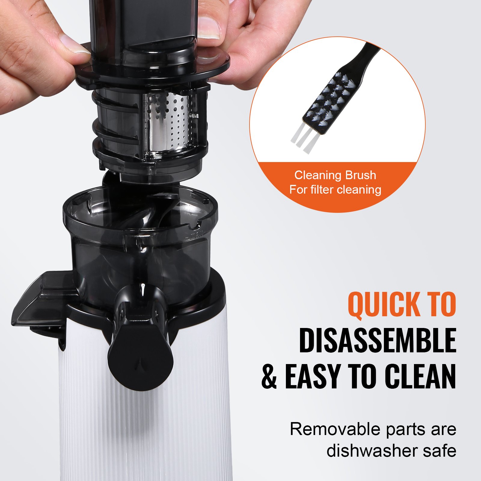 VEVOR Masticating Juicer, Cold Press Juicer Machine, 1.3" Feed Chute Slow Juicer, Juice Extractor Maker with High Juice Yield, Easy to Clean with Brush, for High Nutrient Fruits Vegetables