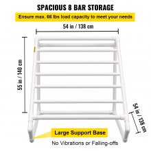 VEVOR Pool Towel Rack, 8 Bar, White, Freestanding Outdoor PVC Triangular Poolside Storage Organizer, Include 8 Towel Clips, Mesh Bag, Hook, Also Stores Floats and Paddles, for Beach, Swimming Pool