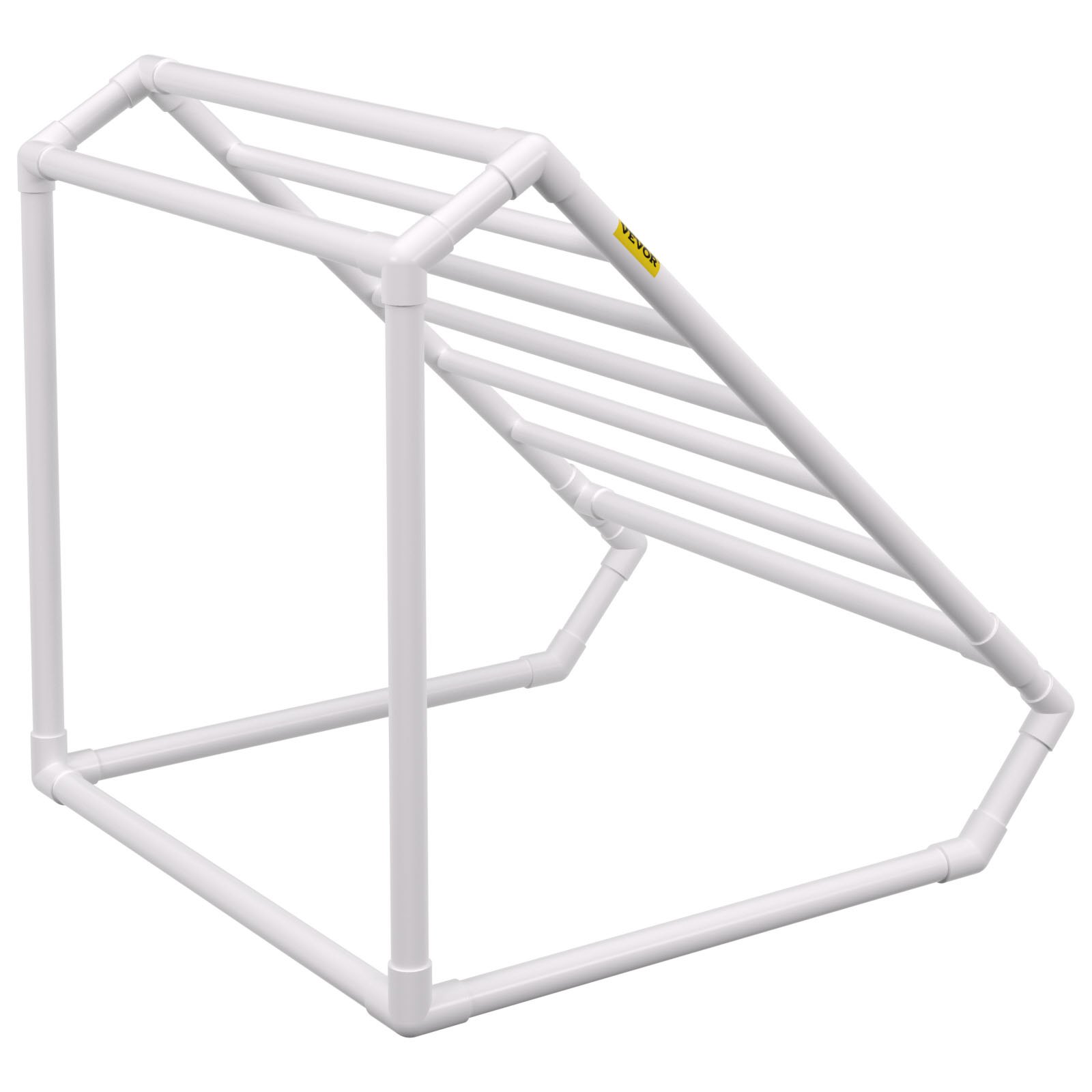 VEVOR Pool Towel Rack, 8 Bar, White, Freestanding Outdoor PVC Triangular Poolside Storage Organizer, Include 8 Towel Clips, Mesh Bag, Hook, Also Stores Floats and Paddles, for Beach, Swimming Pool