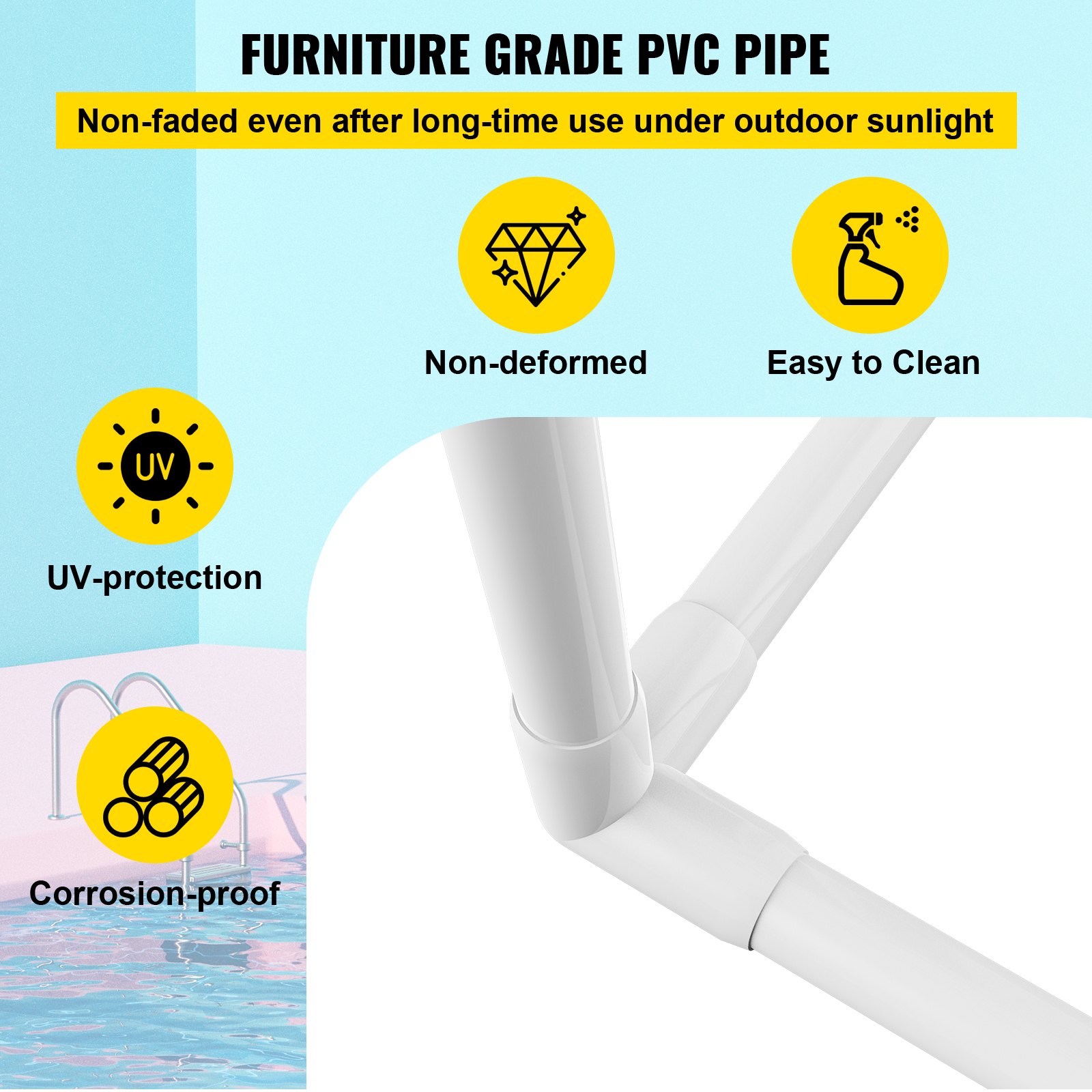 VEVOR Pool Towel Rack, 8 Bar, White, Freestanding Outdoor PVC Triangular Poolside Storage Organizer, Include 8 Towel Clips, Mesh Bag, Hook, Also Stores Floats and Paddles, for Beach, Swimming Pool