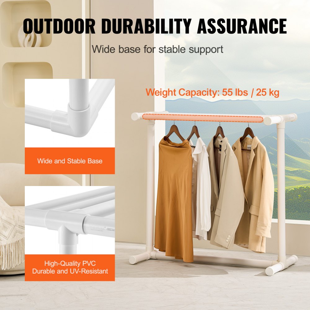 VEVOR Towel Rack, 5 Bars Outdoor PVC Towel Holder, Floor Standing Pool Towel Hanger Stand with Clips, Bag & Hook, Outdoor Indoor Quilt Drying Rack Organizer, Ideal for Poolside, Bathroom, Spa, White