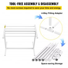 VEVOR Pool Towel Rack, 5 Bar, White, Freestanding Outdoor PVC T-Shape Poolside Storage Organizer, Include 8 Towel Clips, Mesh Bag, Hook, Also Stores Floats and Paddles, for Beach, Swimming Pool, Home