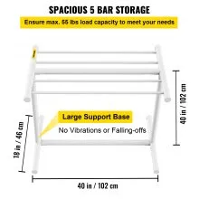 VEVOR Pool Towel Rack, 5 Bar, White, Freestanding Outdoor PVC T-Shape Poolside Storage Organizer, Include 8 Towel Clips, Mesh Bag, Hook, Also Stores Floats and Paddles, for Beach, Swimming Pool, Home
