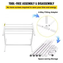 VEVOR Pool Towel Rack, 5 Bar, White, Freestanding Outdoor PVC T-Shape Poolside Storage Organizer, Include 8 Towel Clips, Mesh Bag, Hook, Also Stores Floats and Paddles, for Beach, Swimming Pool, Home