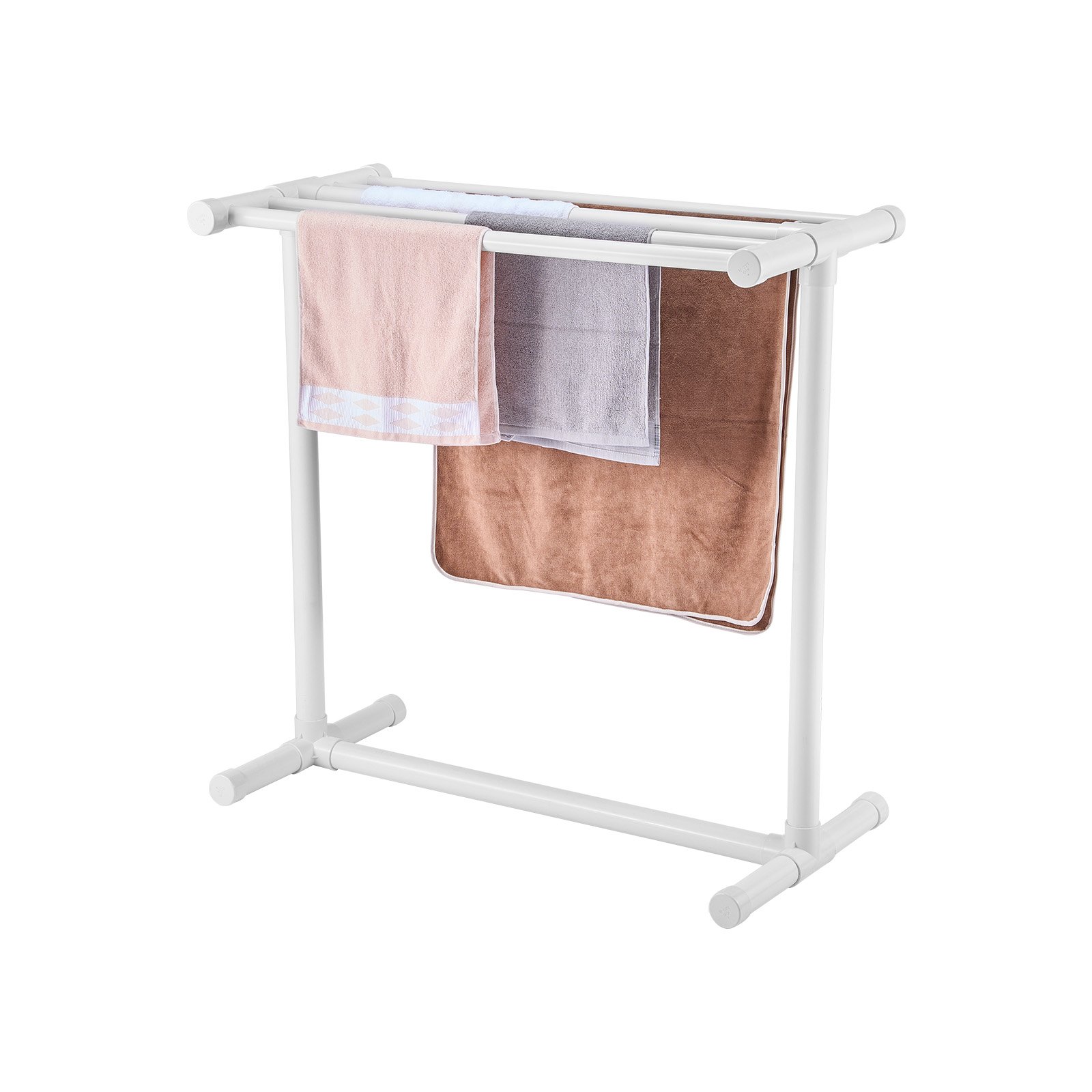 VEVOR Towel Rack, 5 Bars Outdoor PVC Towel Holder, Floor Standing Pool Towel Hanger Stand with Clips, Bag & Hook, Outdoor Indoor Quilt Drying Rack Organizer, Ideal for Poolside, Bathroom, Spa, White