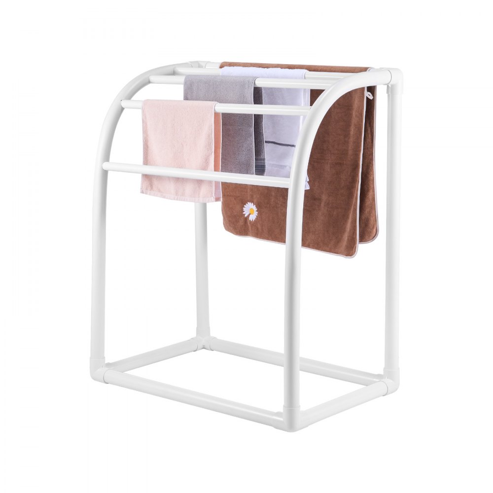 VEVOR Towel Rack, 5 Bars Outdoor PVC Towel Holder, Floor Standing Pool Towel Hanger Stand with Clips, Bag & Hook, Outdoor Indoor Quilt Drying Rack Organizer, Ideal for Poolside, Bathroom, Spa, White