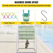 VEVOR Outdoor Towel Rack Pool Towel Rack 7 Bar Curved White Freestanding Patio