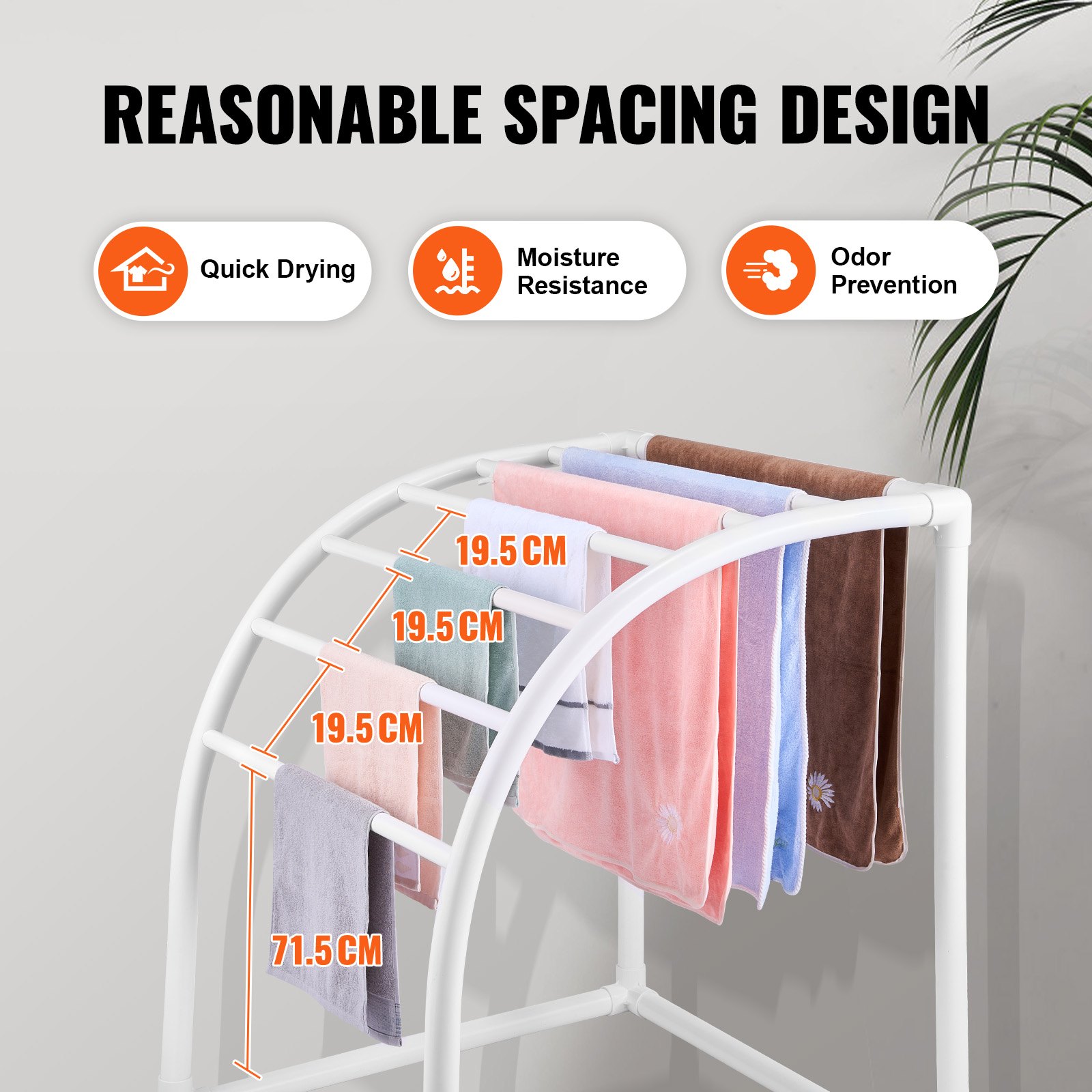 VEVOR Towel Rack, 7 Bars Outdoor PVC Towel Holder, Floor Standing Pool Towel Hanger Stand with Clips, Bag & Hook, Outdoor Indoor Quilt Drying Rack Organizer, Ideal for Poolside, Bathroom, Spa, White