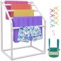 VEVOR Pool Towel Rack, 5 Bar, White, Freestanding Outdoor PVC Trapedozal Poolside Storage Organizer, Include 8 Towel Clips, Mesh Bag, Hook, Also Stores Floats and Paddles, for Beach, Swimming Pool
