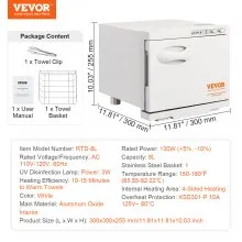 Calentador de toallas VEVOR, calentador de toallas caliente para spa de 8 l, calentador de toallas 2 en 1 con rejilla de acero inoxidable, capacidad para hasta 16 toallas, calefacción integral para tratamientos faciales, spa, masajes, salón, baño, esteticista