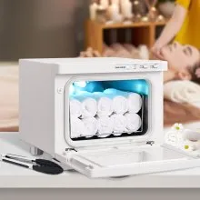 Calentador de toallas VEVOR, calentador de toallas caliente para spa de 8 l, calentador de toallas 2 en 1 con rejilla de acero inoxidable, capacidad para hasta 16 toallas, calefacción integral para tratamientos faciales, spa, masajes, salón, baño, esteticista