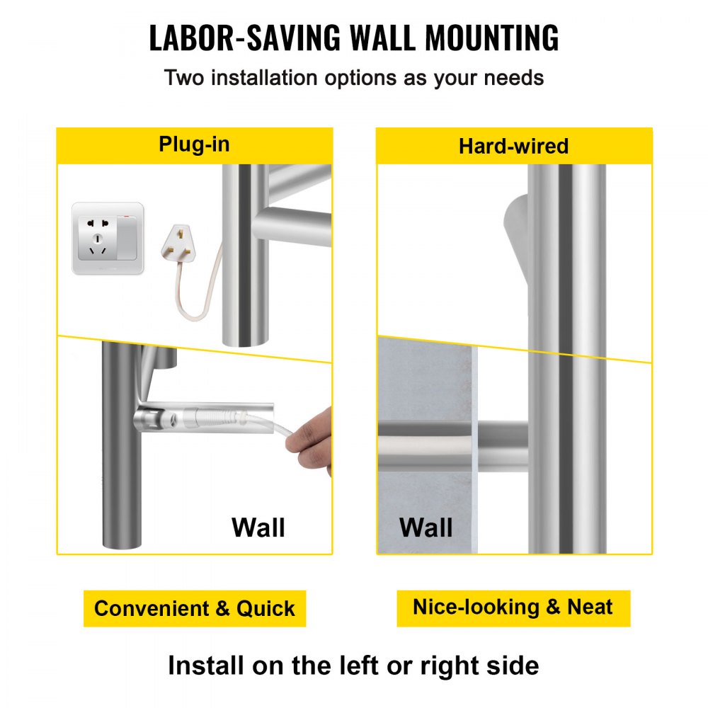 VEVOR Heated Towel Rack Electric Clothes Heater Warmer 6 Bars 620x600mm Silver