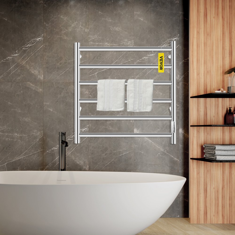 VEVOR Heated Towel Rack Electric Clothes Heater Warmer 6 Bars 620x600mm Silver