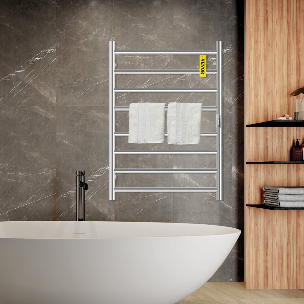 VEVOR Heated Towel Rack Electric Clothes Heater Warmer 8 Bars 830x600mm Silver