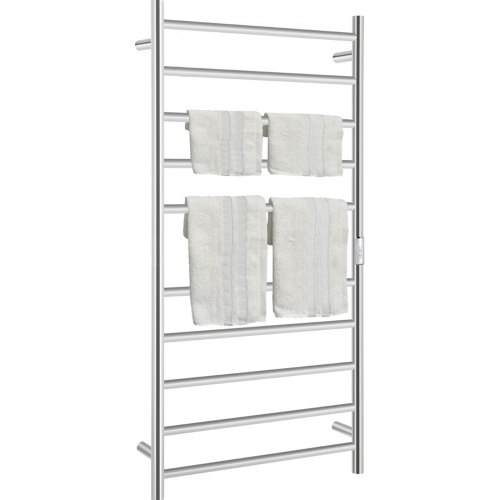 VEVOR Heated Towel Rack, 10-Bar Towel Warmer Rack, Wall Mounted Electric Towel Warmer, Electric Towel Drying Rack with Timer, Polished Stainless Steel Heated Towel Warmer for Bath, Plug-in/Hardwired