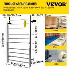 VEVOR Heated Towel Rack, 10 Bars Design, Mirror Polished Stainless Steel Electric Towel Warmer with Built-in Timer, Wall-Mounted for Bathroom, Plug-in/Hardwired Tested to UL Standards