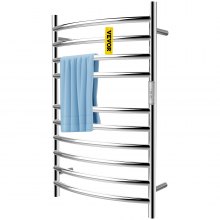 VEVOR Heated Towel Rack, 10 Bars Curved Design, Mirror Polished Stainless Steel Electric Towel Warmer with Built-In Timer, Wall-Mounted for Bathroom, Plug-In/Hardwired, CE Certificated, Silver