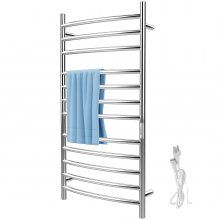 VEVOR Heated Towel Rack, 12 Bars Curved Design, Mirror Polished Stainless Steel Electric Towel Warmer with Built-in Timer, Wall-Mounted for Bathroom, Plug-in/Hardwired Tested to UL Standards