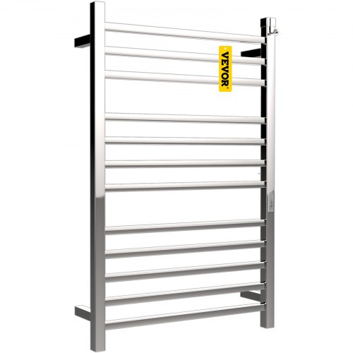 VEVOR Heated Towel Rack, 12 Bars Design, Mirror Polished Stainless Steel Electric Towel Warmer with Built-in Timer, Wall-Mounted for Bathroom, Plug-in/Hardwired, UL Certificated, Silver