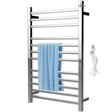 VEVOR Heated Towel Rack, 12 Bars Design, Mirror Polished Stainless Steel Electric Towel Warmer with Built-in Timer, Wall-Mounted for Bathroom, Plug-in/Hardwired Tested to UL Standards