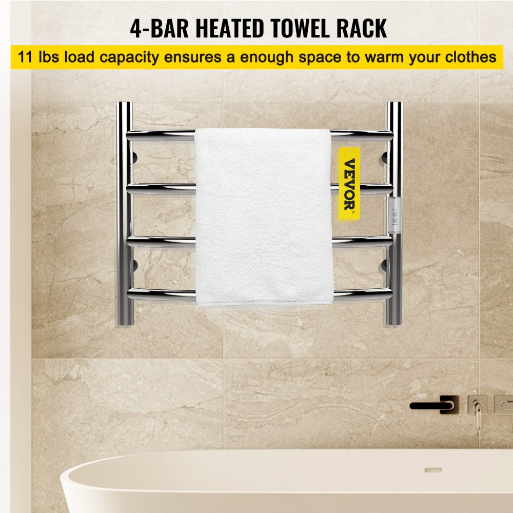 VEVOR Heated Towel Rack Electric Clothes Heater 4 Bars 420 x 600 mm Curved Bath