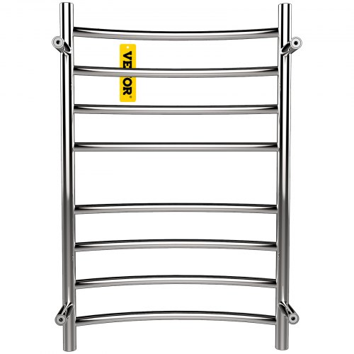 VEVOR Heated Towel Rack, 8 Bars Curved Design, Mirror Polished Stainless Steel Electric Towel Warmer with Built-in Timer, Wall-Mounted for Bathroom, Plug-in/Hardwired, UL Certificated, Silver