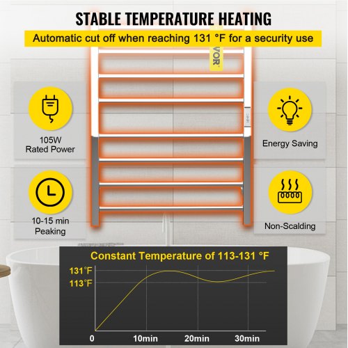 VEVOR Heated Towel Rack, 8 Bars Design, Mirror Polished Stainless Steel Electric Towel Warmer with Built-in Timer, Wall-Mounted for Bathroom, Plug-in/Hardwired, UL Certificated, Silver