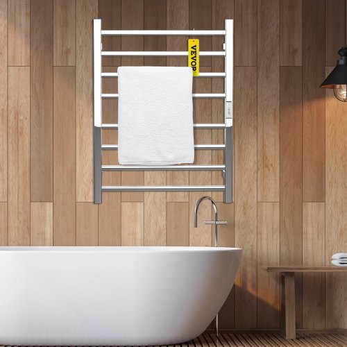 VEVOR Heated Towel Rack, 8 Bars Design, Mirror Polished Stainless Steel Electric Towel Warmer with Built-in Timer, Wall-Mounted for Bathroom, Plug-in/Hardwired, UL Certificated, Silver