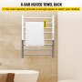 VEVOR Heated Towel Rack, 8 Bars Design, Mirror Polished Stainless Steel Electric Towel Warmer with Built-in Timer, Wall-Mounted for Bathroom, Plug-in/Hardwired, UL Certificated, Silver