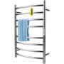 VEVOR Heated Towel Rack, 8 Bars Curved Design, Mirror Polished Stainless Steel Electric Towel Warmer with Built-In Timer, Wall-Mounted for Bathroom, Plug-In/Hardwired, CE Certificated, Silver