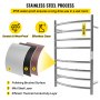 VEVOR Heated Towel Rack, 8 Bars Curved Design, Polishing Brushed Stainless Steel Electric Towel Warmer with Built-in Timer, Wall-Mounted for Bathroom, Plug-in/Hardwired Tested to UL Standards