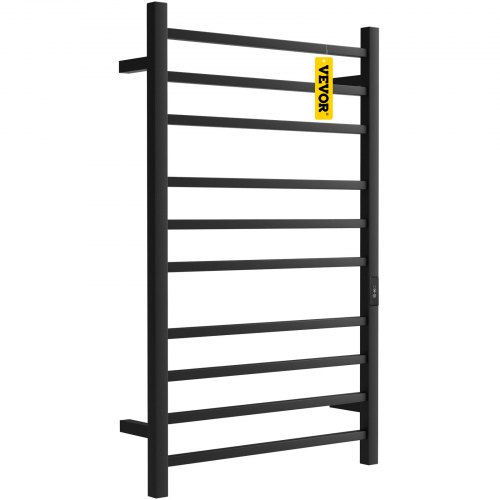 VEVOR Heated Towel Rack, 10 Bars Design, Powder Coated Stainless Steel Electric Towel Warmer with Built-in Timer, Wall-Mounted for Bathroom, Plug-in/Hardwired, UL Certificated, Black