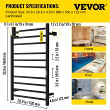 VEVOR Heated Towel Rack, 10 Bars Design, Powder Coated Stainless Steel Electric Towel Warmer with Built-in Timer, Wall-Mounted for Bathroom, Plug-in/Hardwired Tested to UL Standards