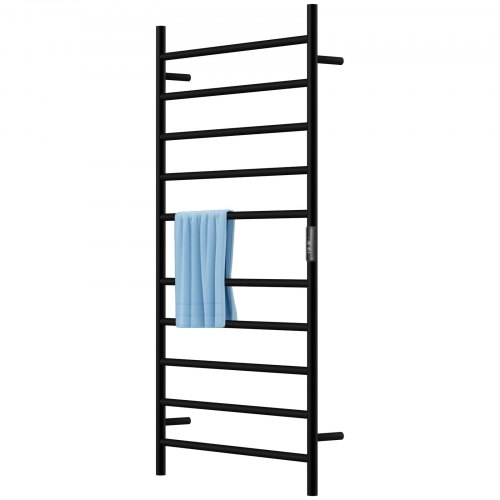 VEVOR Heated Towel Rack, 10-Bar Towel Warmer Rack, Wall Mounted Electric Towel Warmer, Electric Towel Drying Rack w/Timer, Matte Black Stainless Steel Heated Towel Warmer for Bath, Plug-in/Hardwired