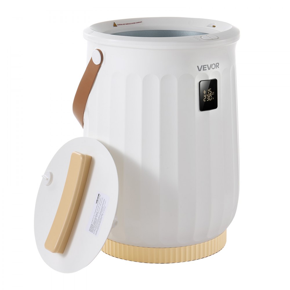 VEVOR Towel Warmers for Bathroom 20L Heated Towel Bucket with LED Display, Rapid Heating, 4 Adjustable Timer, Wood Handle, Auto Shut Off, Fits Oversized Towels, Blankets, Bathrobes, for Women, White